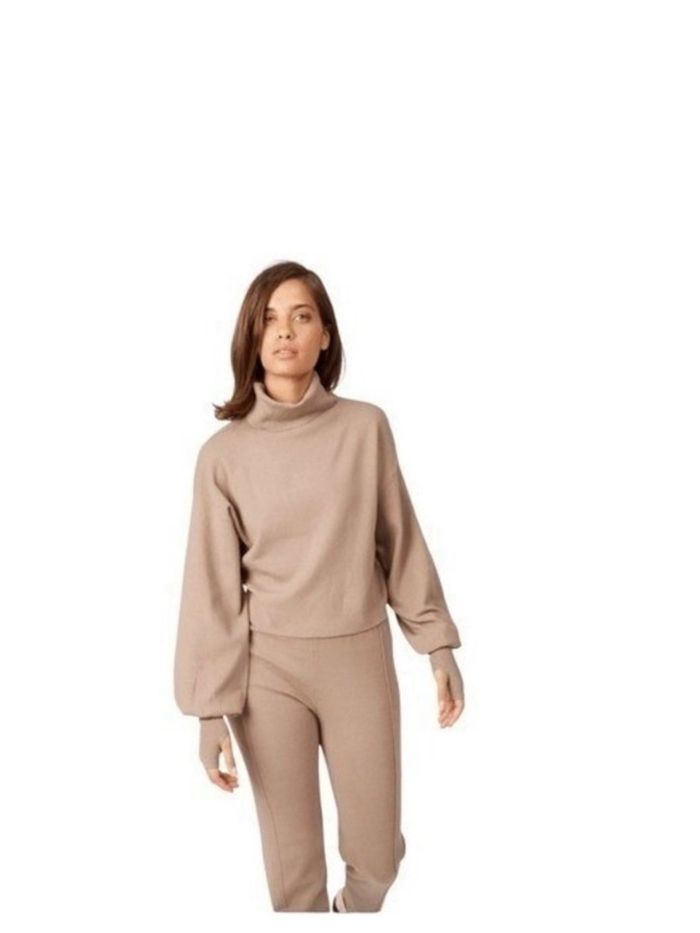 Silk & Salt Taupe Luxe Lounge Set High Neck & High Waist Size Small NWT